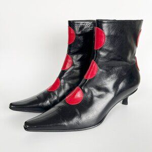 Vintage Leather Pointed Toe Kitten Heel Booties Short Boots Mod Unique Funky 36